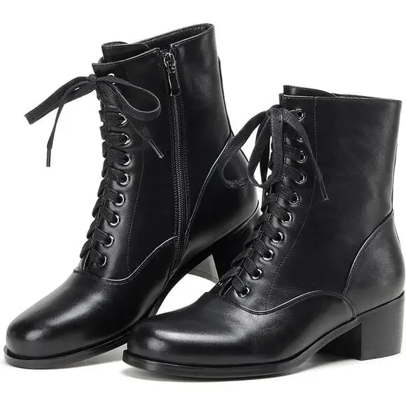 Women’s Victorian Lace Up Ankle Boots Vintage Round Toe Chunky Heel Boots NEW - Picture 9 of 9